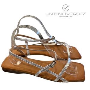 UNITY IN DIVERSITY Joan Women's Silver Leather Sandals NEW 38 7.5